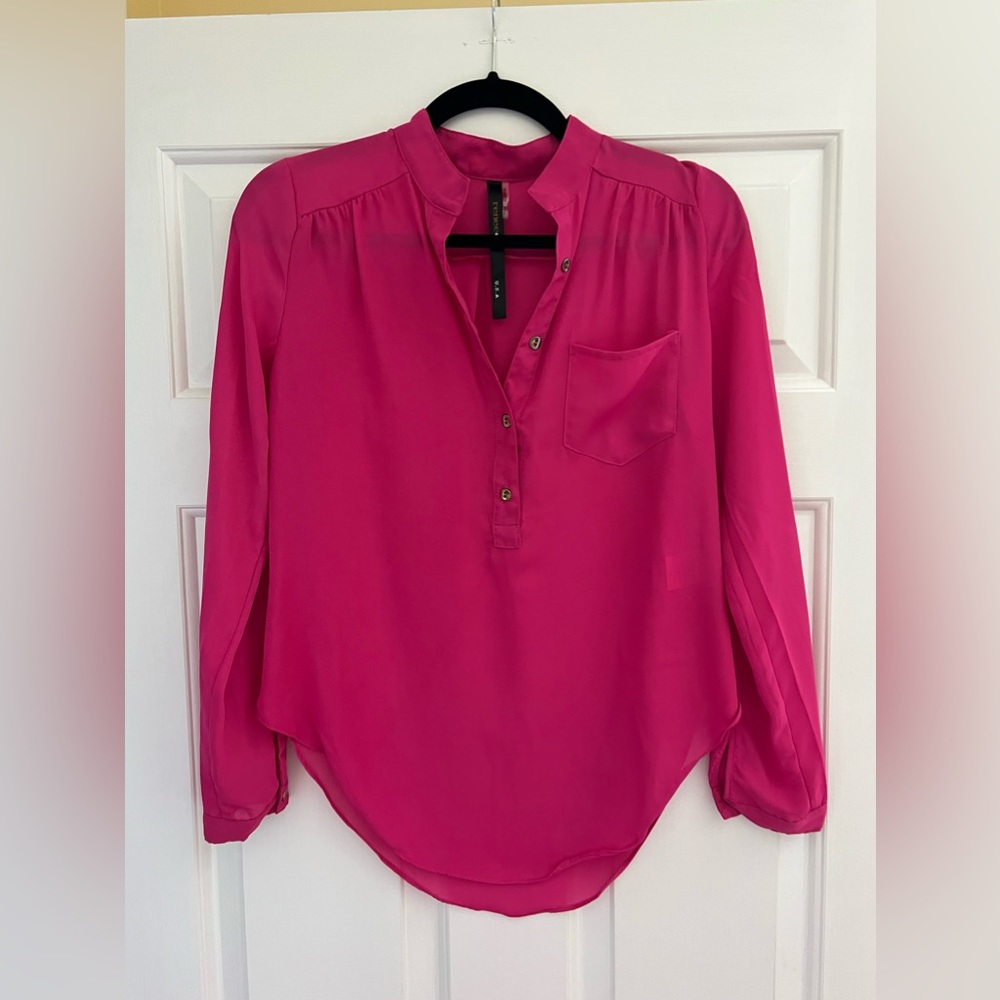Hot Pink Blouse with Gold Buttons